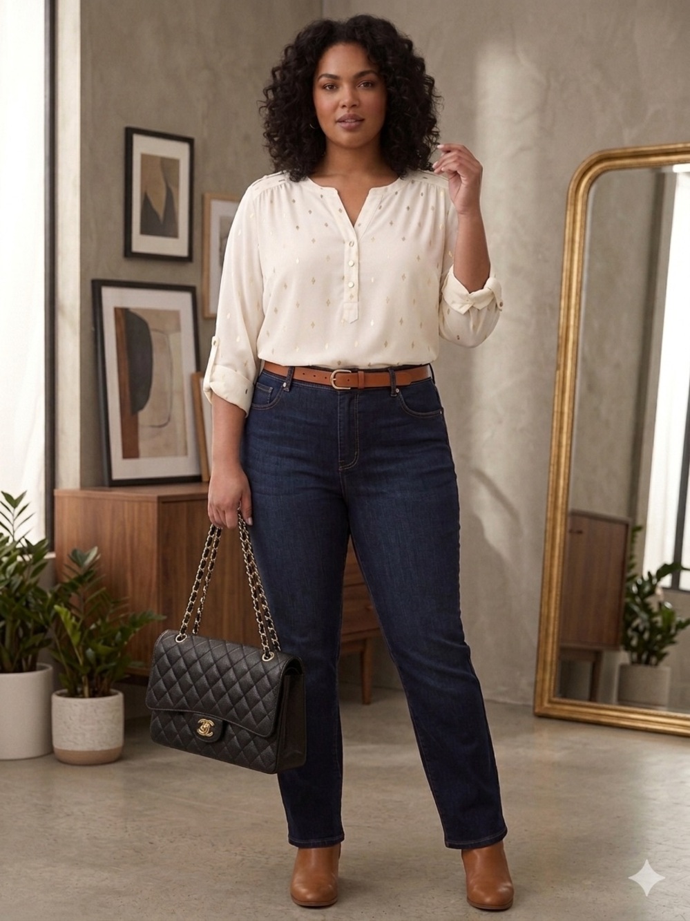 Zac & Rachel Cream Blouse with Gold Foil Detail